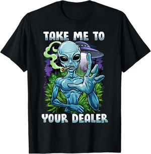 UFO Alien Weed Lover For A Stoner Or Weed Lover T-Shirt - T-Shirt | Black