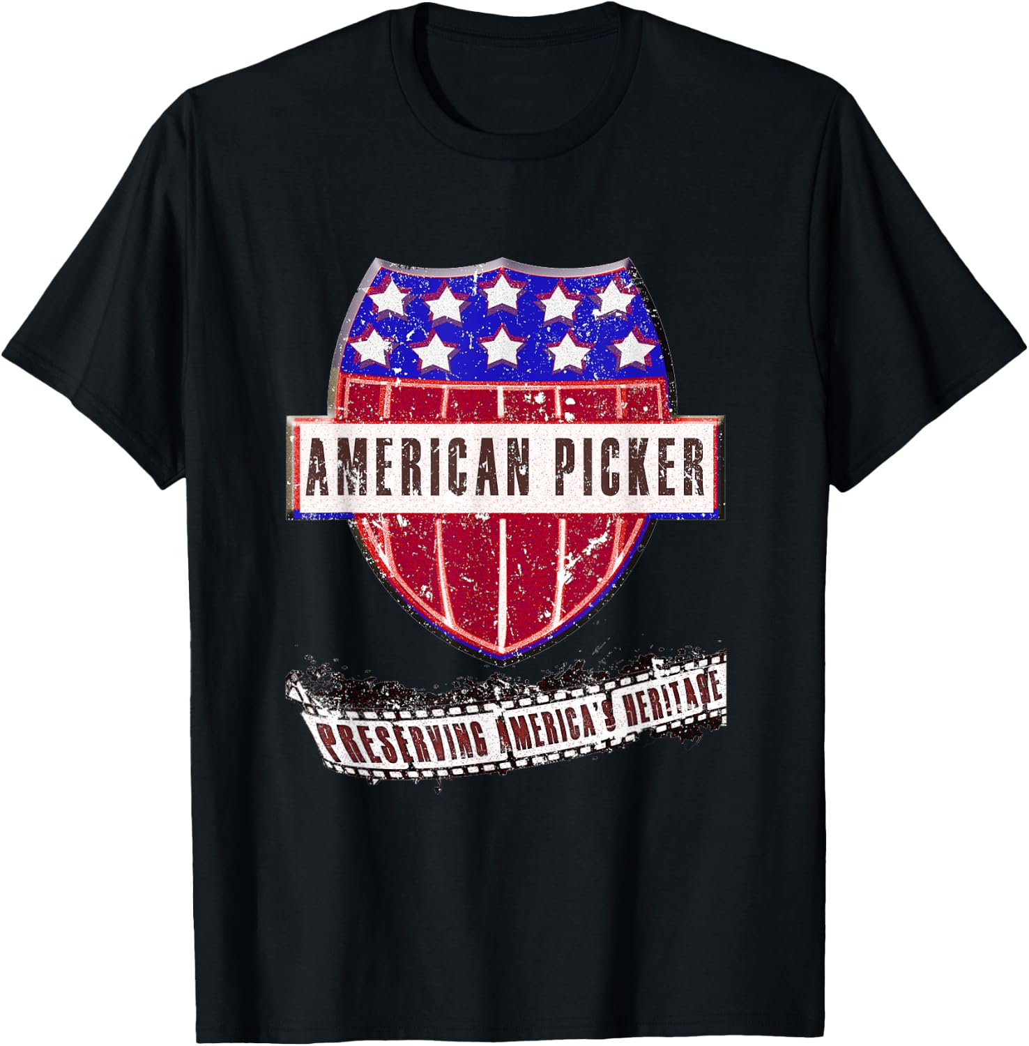 Patriotic American Heritage Pickers T-Shirt - T-Shirt | Black