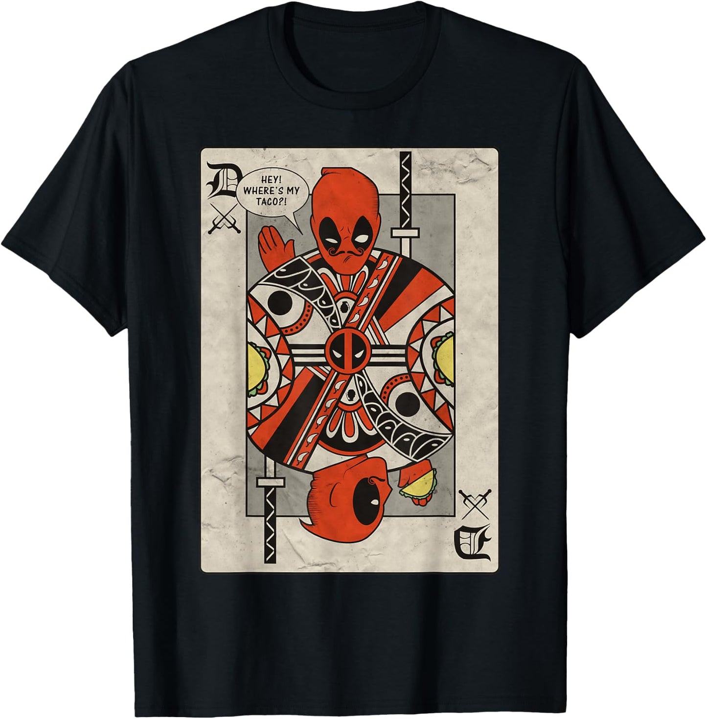 Marvel Deadpool Playing Card Taco Fight Graphic T-Shirt - T-Shirt | Black