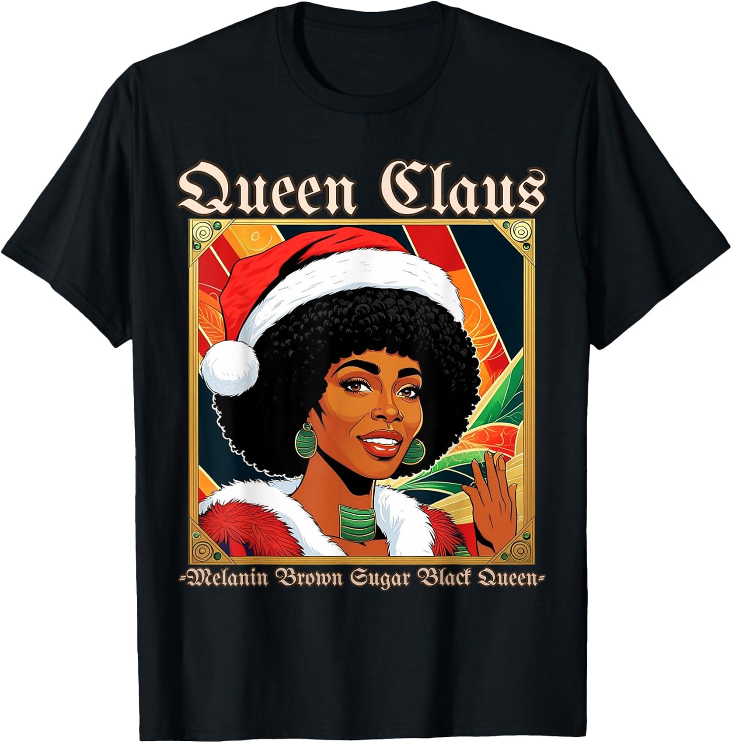 Melanin Queen Santa African American Christmas T-Shirt - T-Shirt | Black
