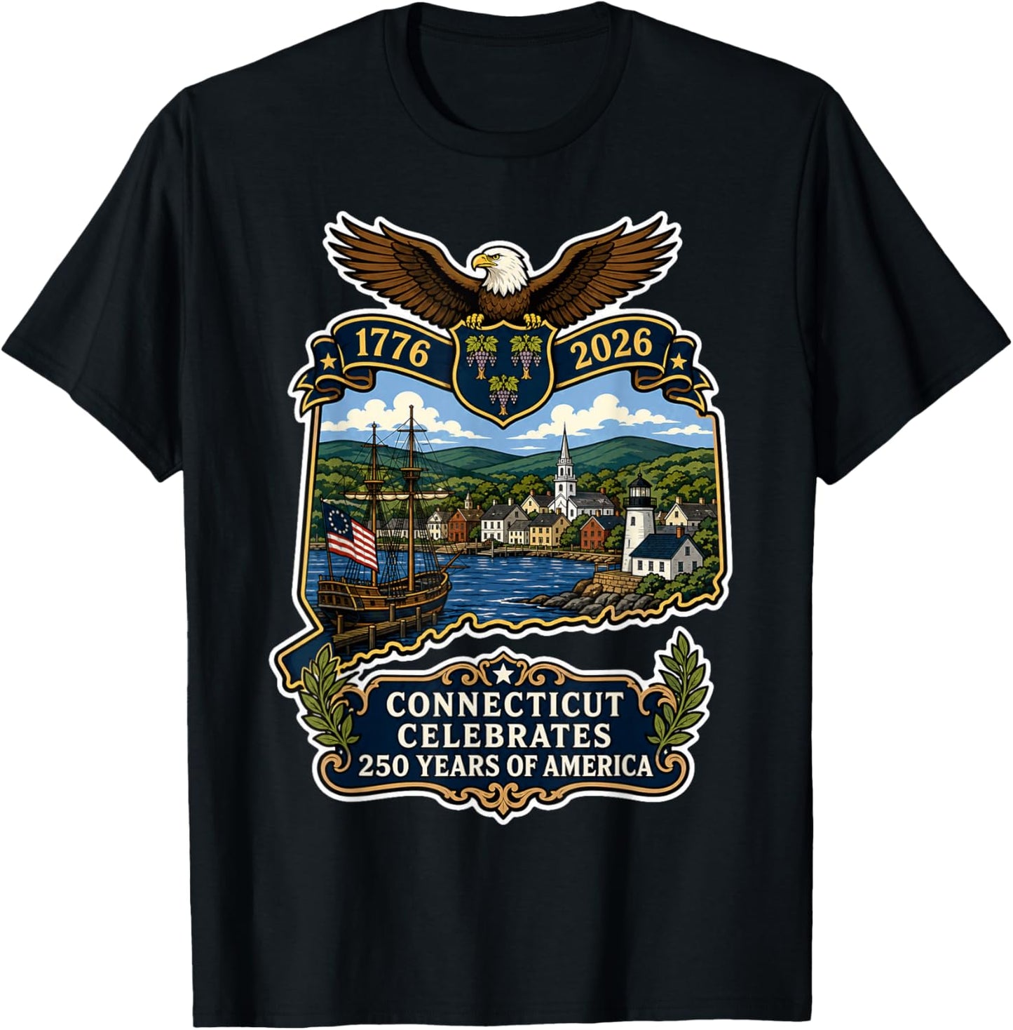 Connecticut 250 Years of America Celebration USA Patriotic T-Shirt - T-Shirt | Black