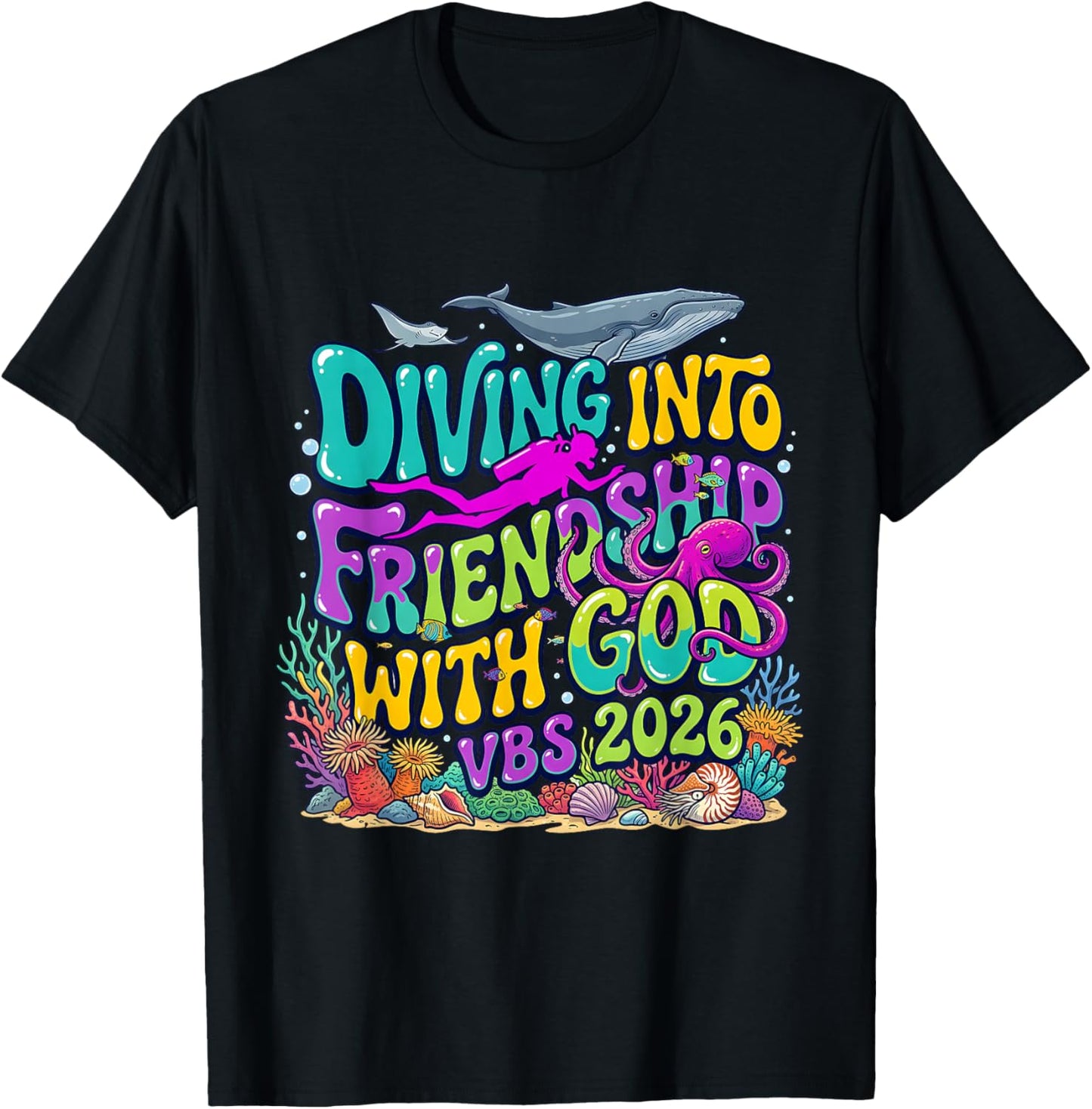 Vintage Diving Into Friendship with God VBS 2026 Scuba Kid T-Shirt - T-Shirt | Black