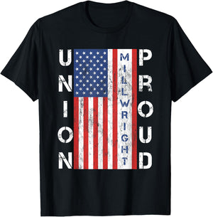 Union Proud American Flag Millwright T-Shirt - T-Shirt | Black