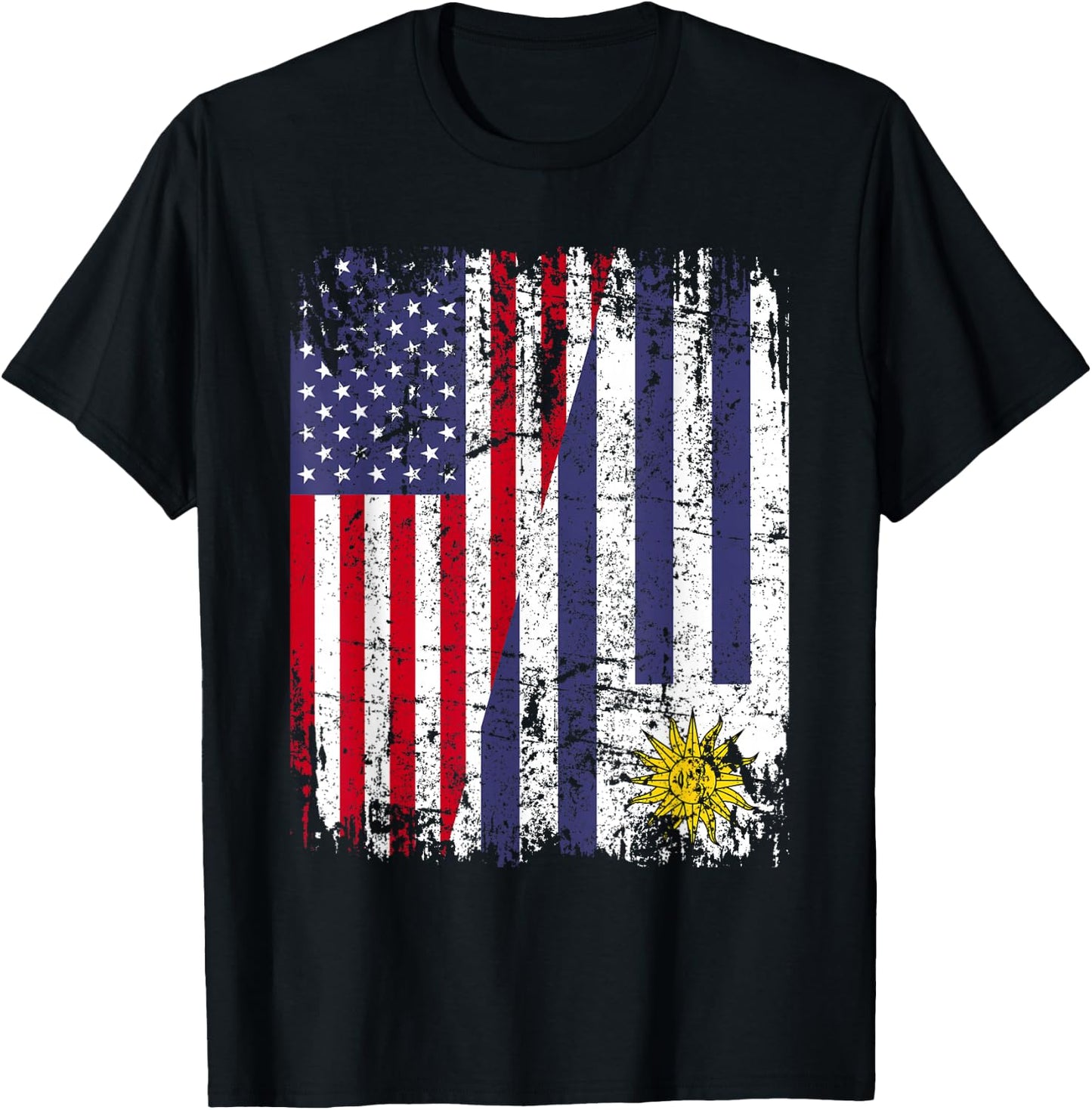 Uruguayan Roots | Half American Flag | Uruguay T-Shirt - T-Shirt | Black