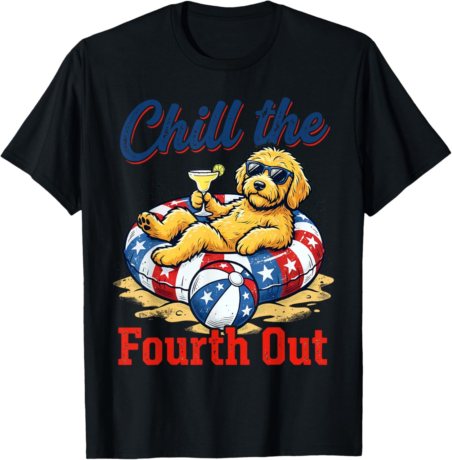 Chill The Fourth Out Patriotic Goldendoodle USA Dog T-Shirt - T-Shirt | Black