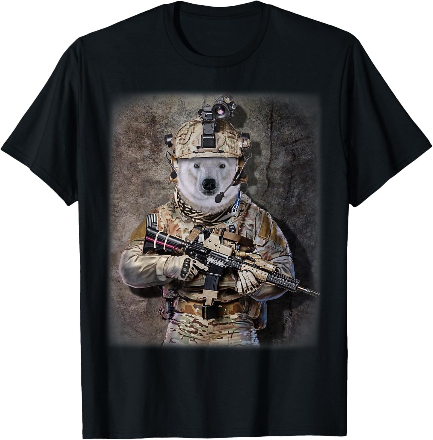 Polar Bear as Army Commando in Full Tactical Gear T-Shirt - T-Shirt | Black