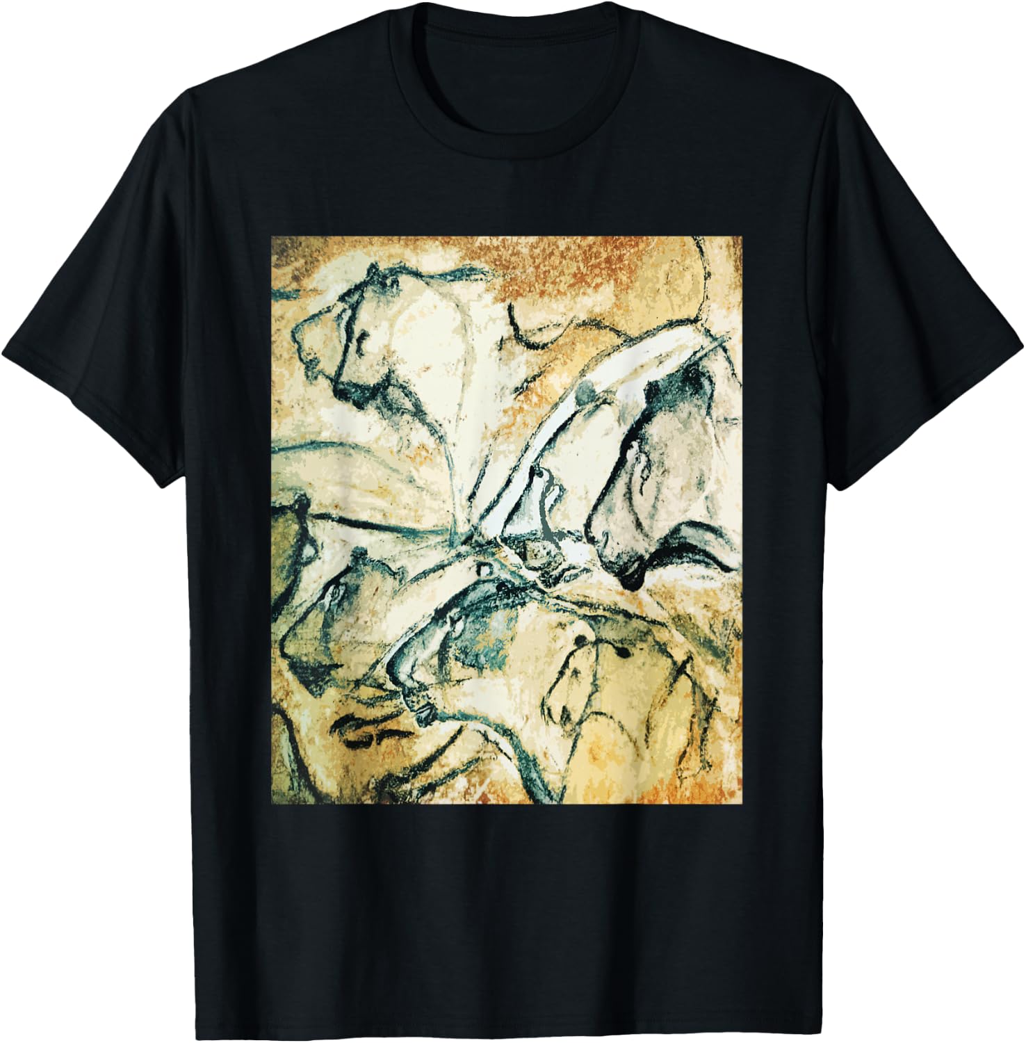 Lions From Chauvet Cave - Rock Art Petroglyph Archaeology T-Shirt - T-Shirt | Black