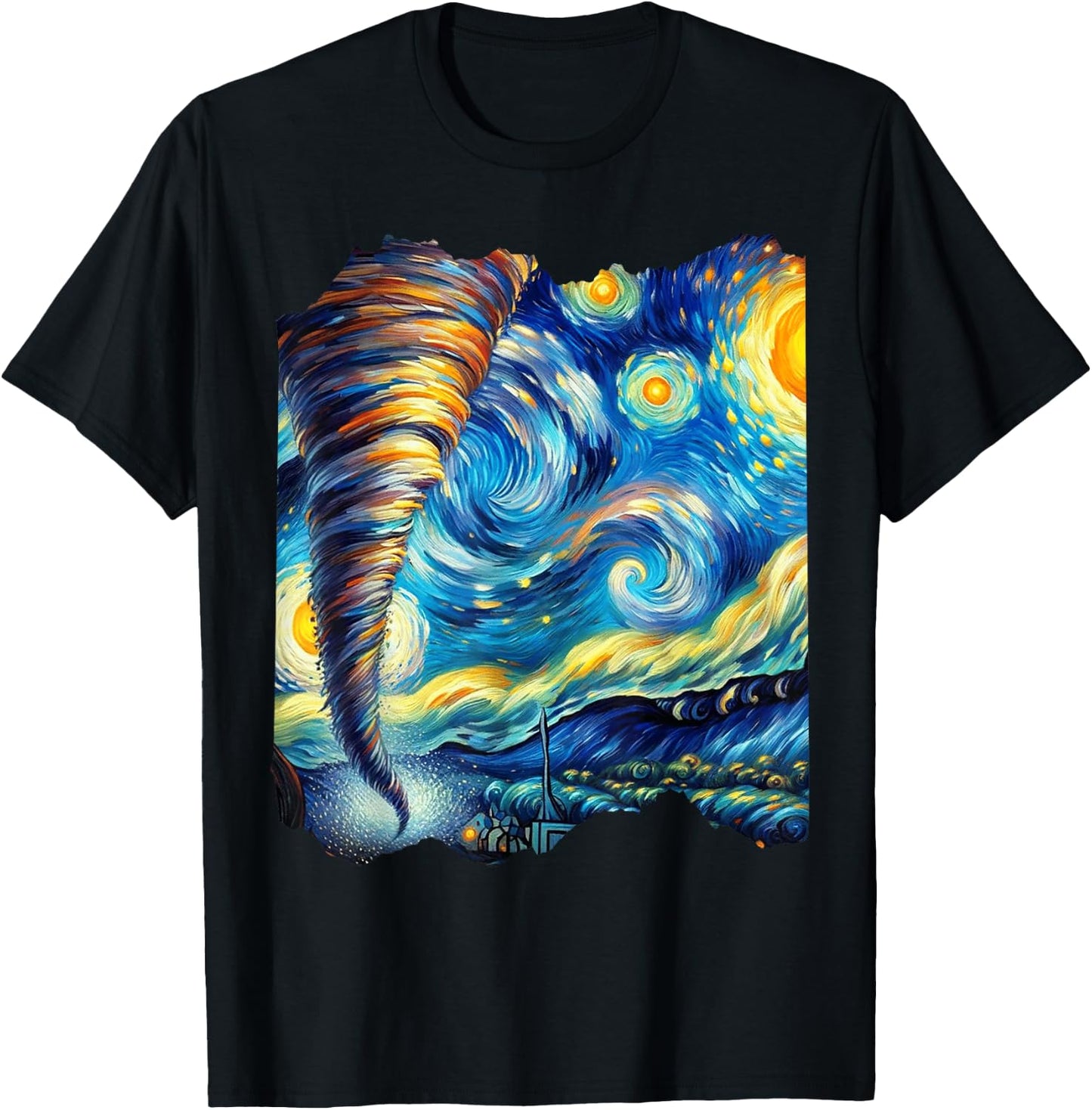 Tornado Van Gogh Art Painting Star Sky Night Nature Weather T-Shirt - T-Shirt | Black