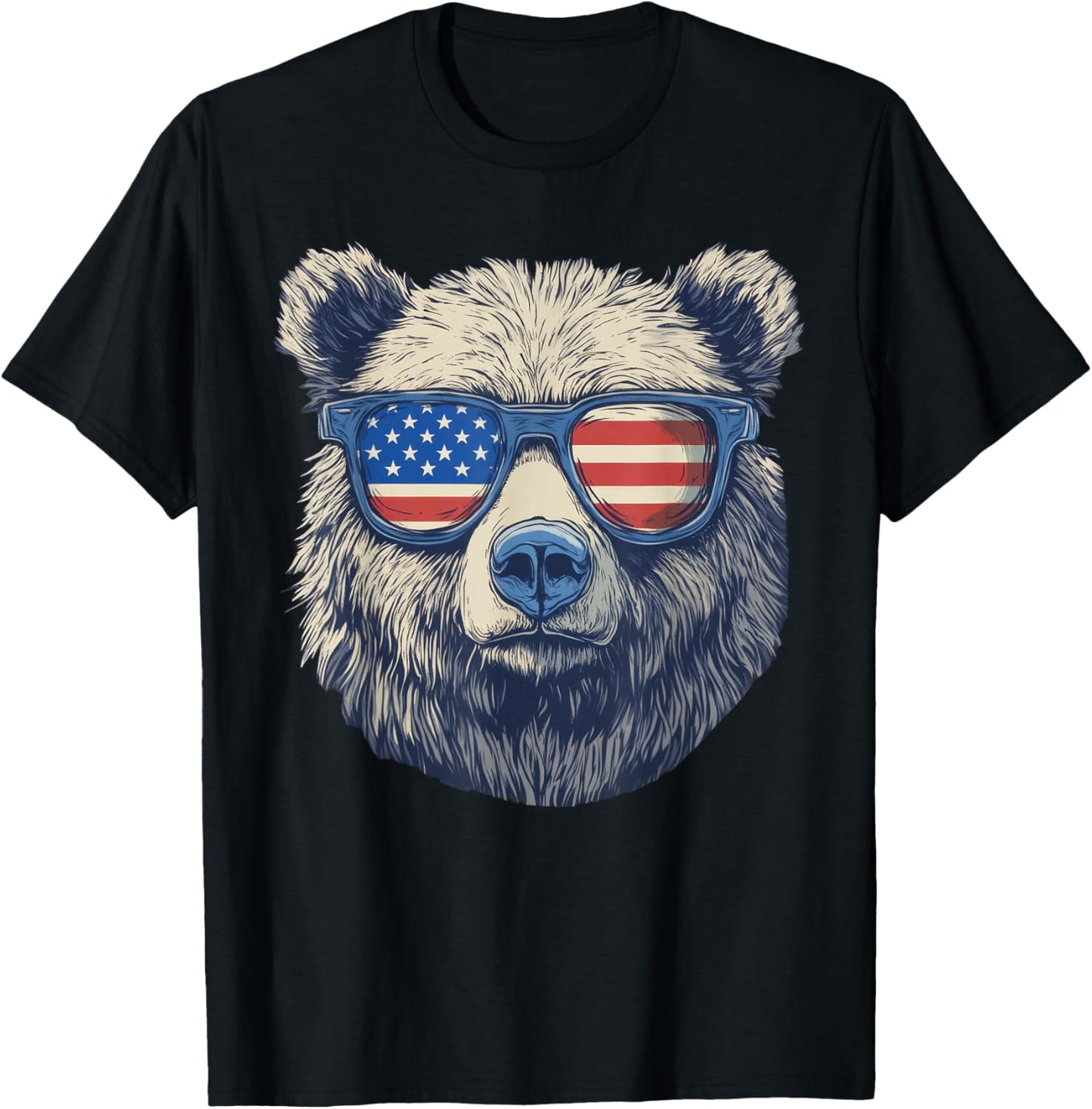 Bear Sunglasses American Flag 4th Of July T-Shirt - T-Shirt | Black