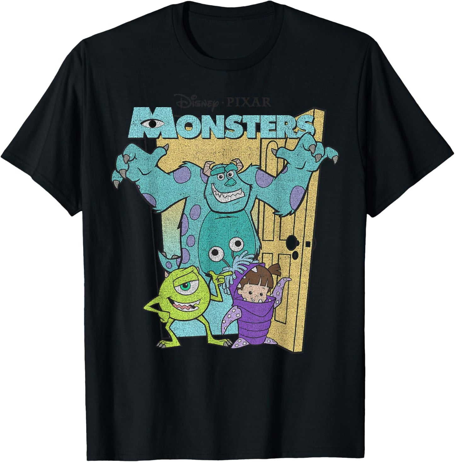 Disney Pixar Monsters Inc. Mike Sully Boo Group Poster T-Shirt - T-Shirt | Black