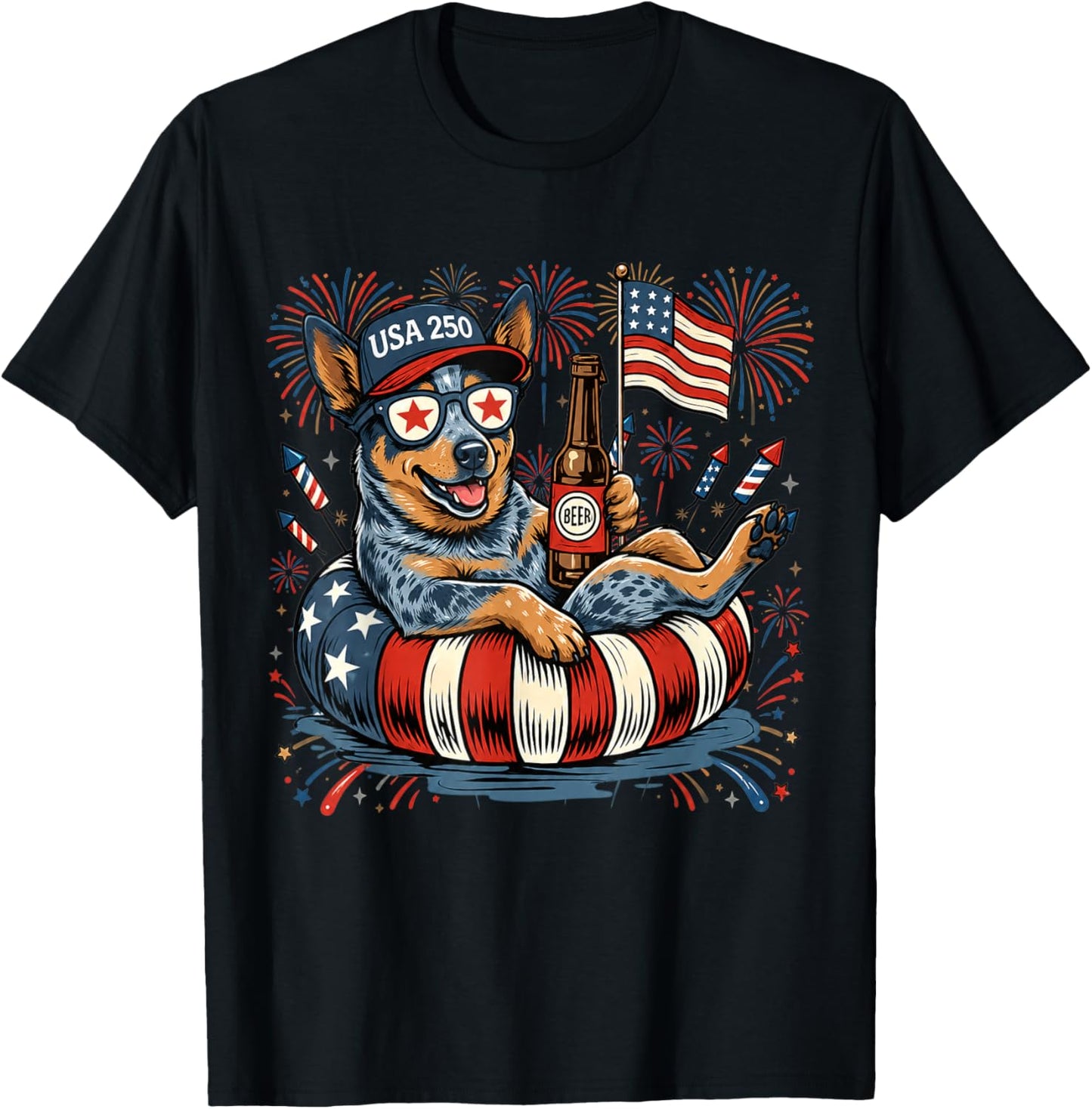 Patriotic Australian Cattle Dog 4th of July USA 250 Years T-Shirt - T-Shirt | Black