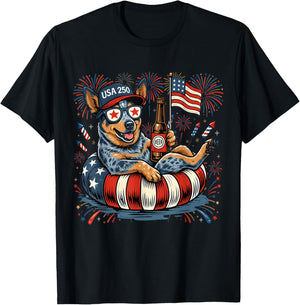 Patriotic Australian Cattle Dog 4th of July USA 250 Years T-Shirt - T-Shirt | Black