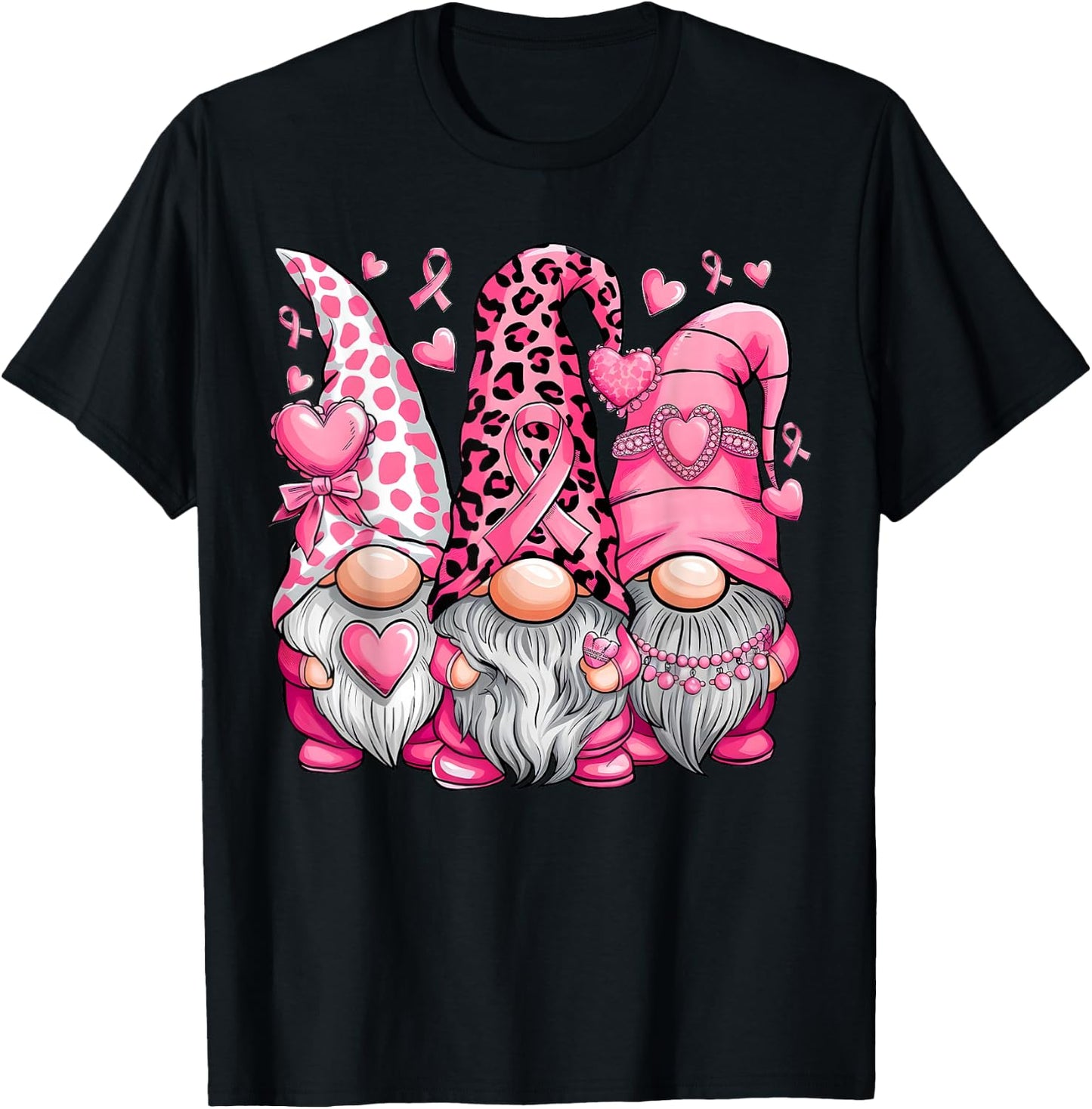 In October We Wear Pink Ribbon Gnomes Women Breast Cancer T-Shirt - T-Shirt | Black