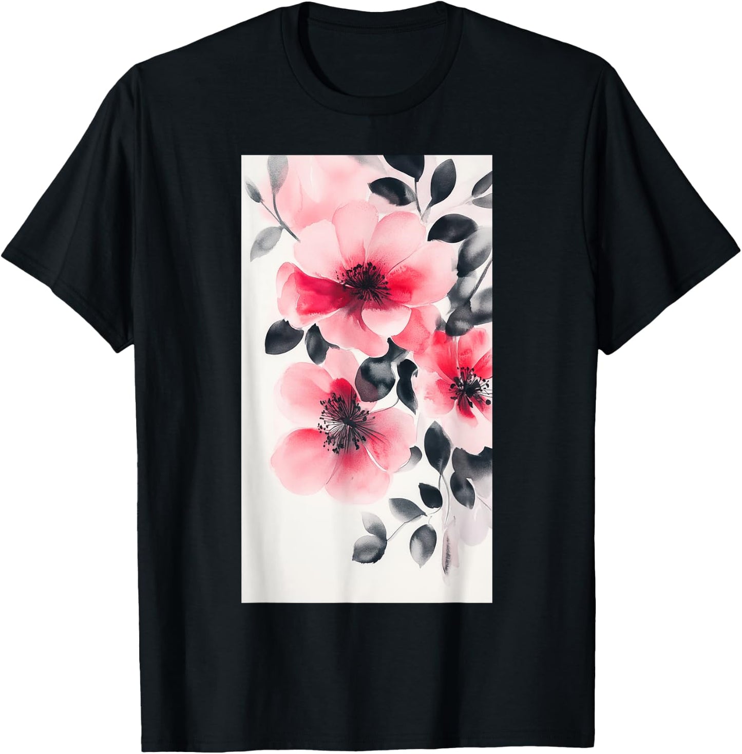 Watercolor Blooms Shades Floral art Botanical T-Shirt - T-Shirt | Black