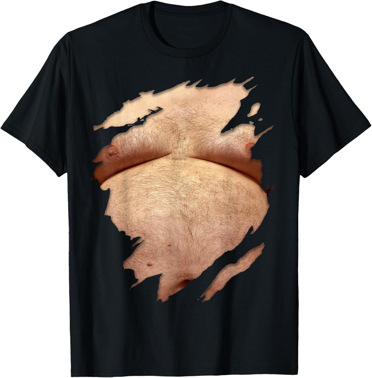 Fat Hairy Guy Big Stomach & Man Boobs Fat Dad BOD T-Shirt - T-Shirt | Black