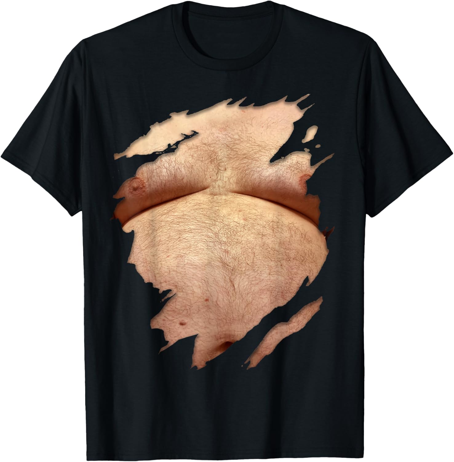 Fat Hairy Guy Big Stomach & Man Boobs Fat Dad BOD T-Shirt - T-Shirt | Black