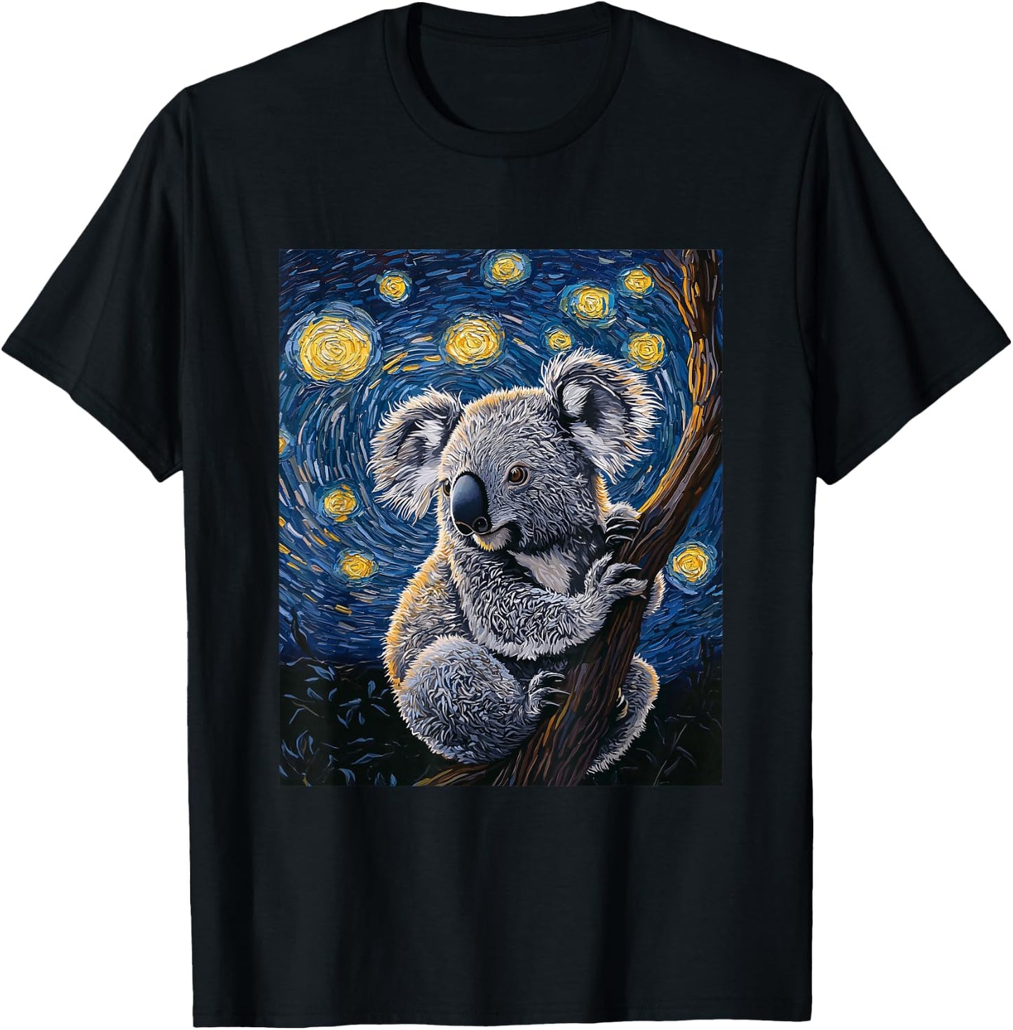 Cute Koala Bear - Van Gogh Style - Starry Night Graphic T-Shirt - T-Shirt | Black