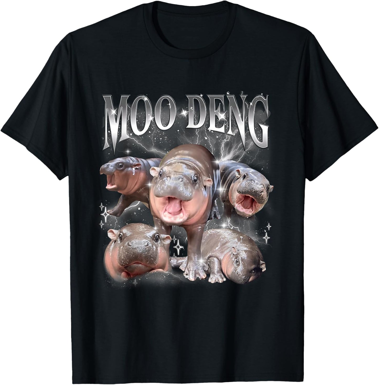 Funny Vintage Moo-deng the Famous Baby Pigmy Hippo Moodeng T-Shirt - T-Shirt | Black