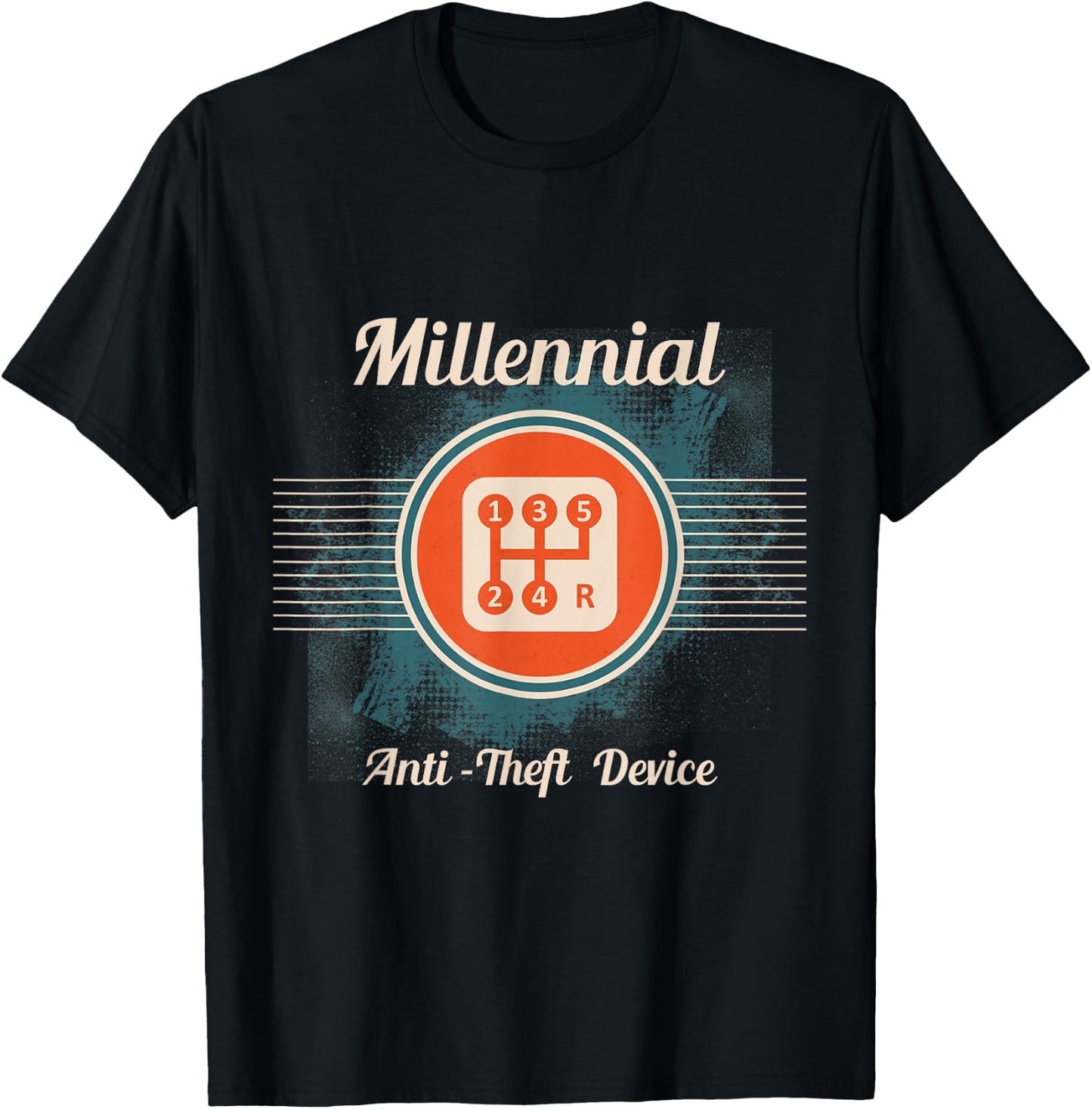 Automotive Millennial Gear Shift, Anti Theft Vehicle T-Shirt - T-Shirt | Black
