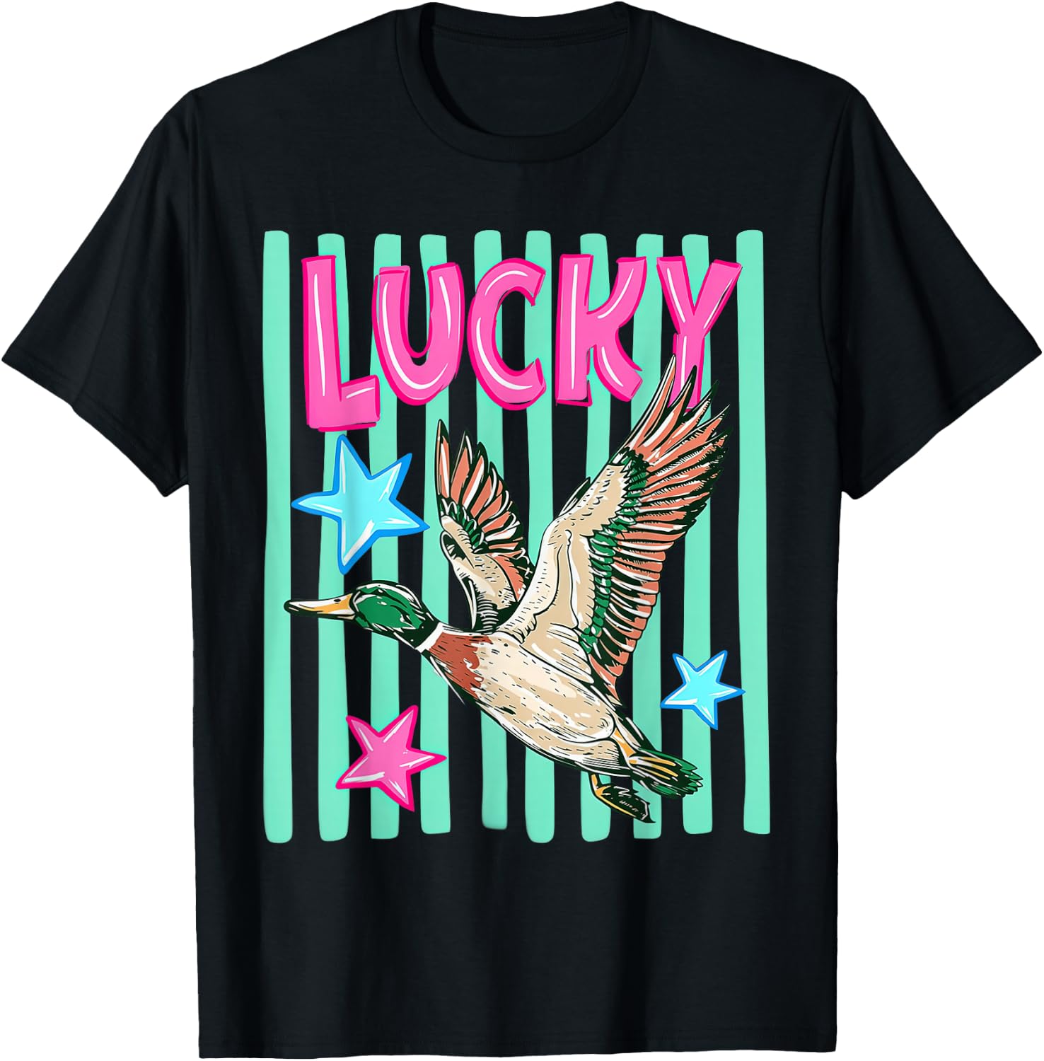 Duck Stripped Lucky Retro T-Shirt - T-Shirt | Black