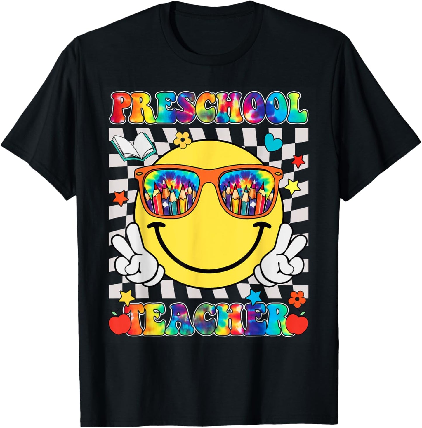Preschool Teacher Smile Face Tie Dye Back To School T-Shirt - T-Shirt | Black
