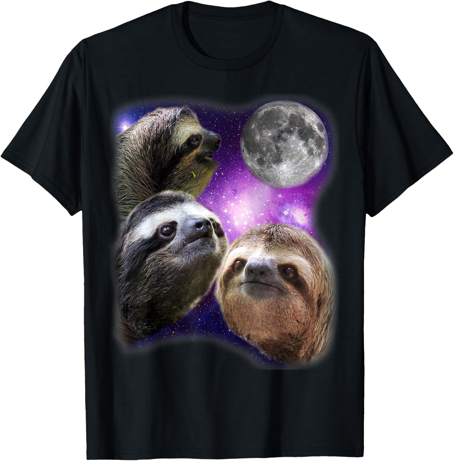 Sloth Shirt - Three Sloths Moon Parody Wolf Meme Shirt T-Shirt - T-Shirt | Black