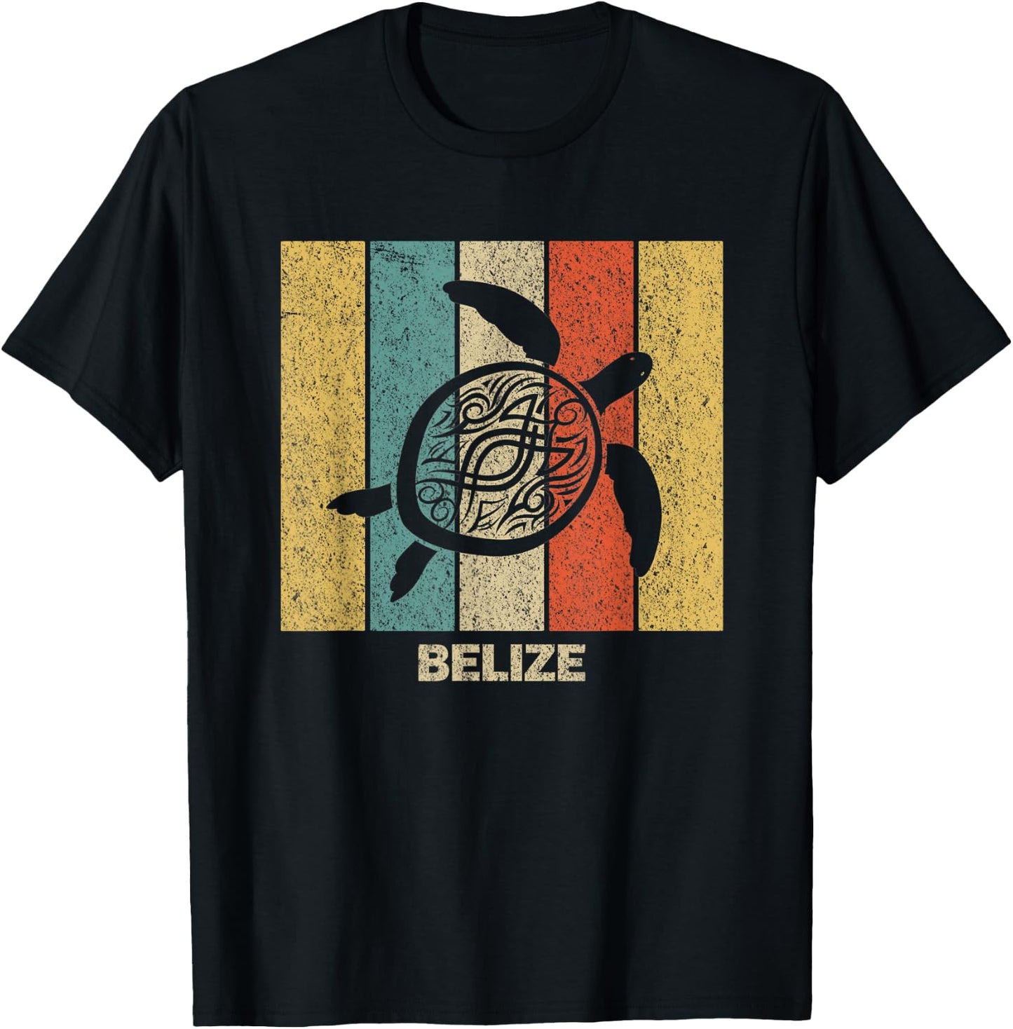 Belize Retro 80s Tribal Sea Turtle T-Shirt - T-Shirt | Black