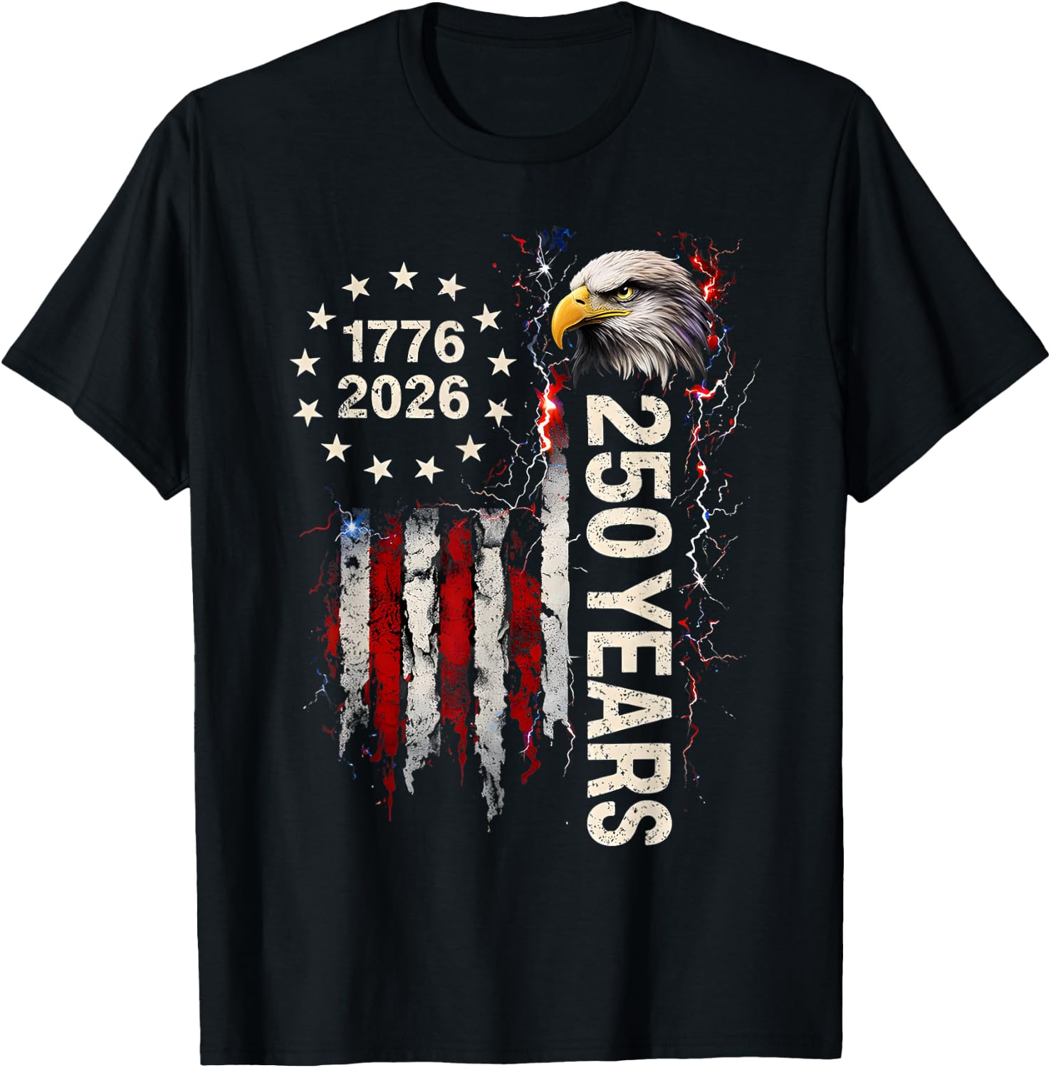 250 Years American 1776-2026 250th Eagle 4th of July US Flag T-Shirt - T-Shirt | Black