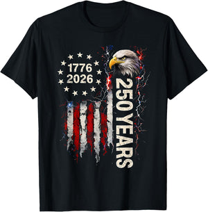 250 Years American 1776-2026 250th Eagle 4th of July US Flag T-Shirt - T-Shirt | Black