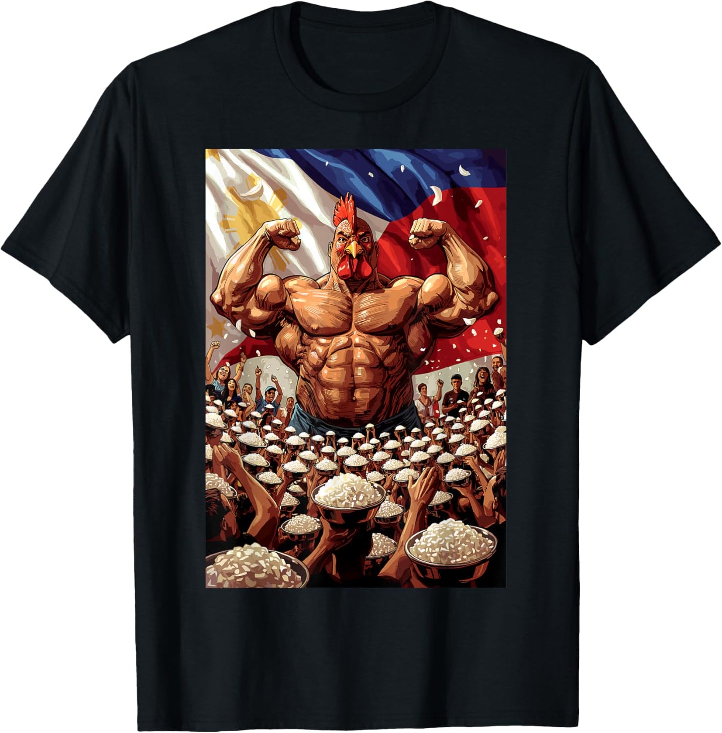 Filipino Flag Rooster and Rice Symbol of Filipino Strength T-Shirt - T-Shirt | Black