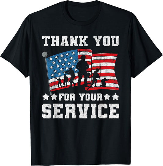 Thank You For Your Service American Flag Military Gift Shirt T-Shirt - T-Shirt | Black