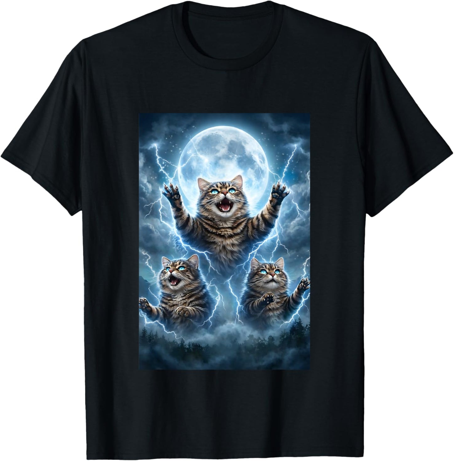 Storm Moon Magic Tabby Feline Fantasy Art T-Shirt - T-Shirt | Black
