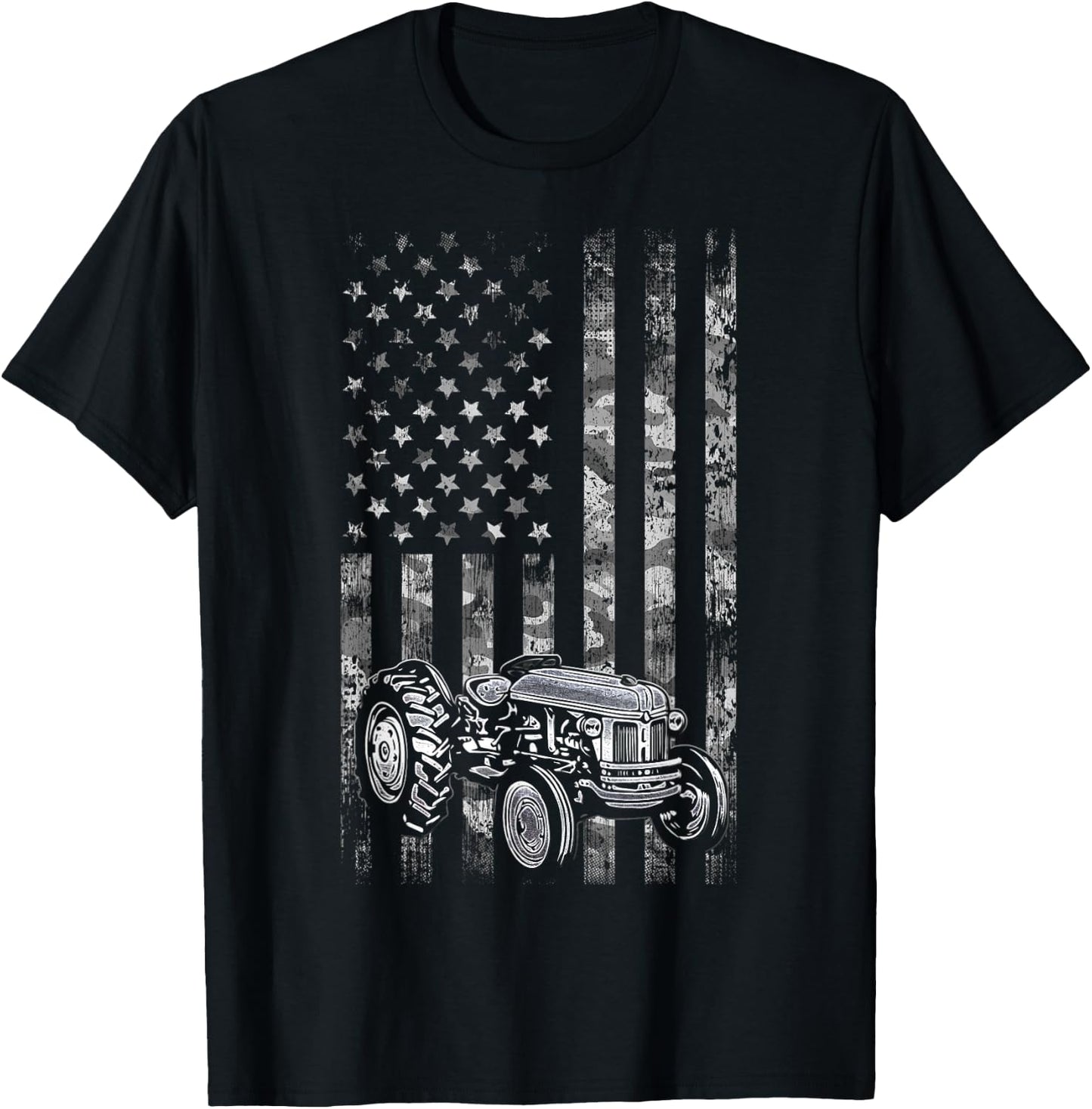 Tractor American Flag Patriotic Camo Vintage Farming T-Shirt - T-Shirt | Black
