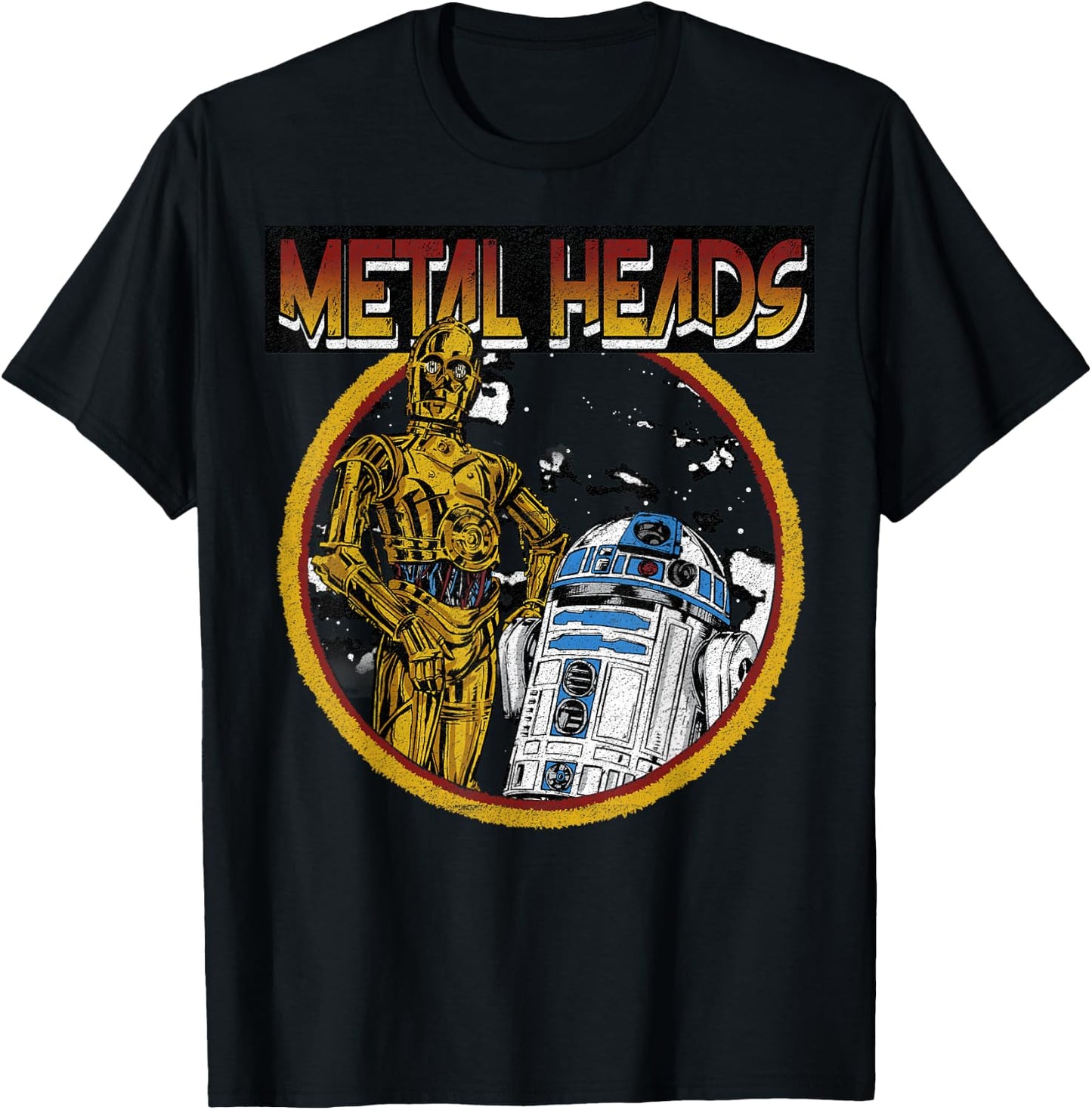 Star Wars R2-D2 C-3PO Metal Heads Circle Portrait T-Shirt - T-Shirt | Black