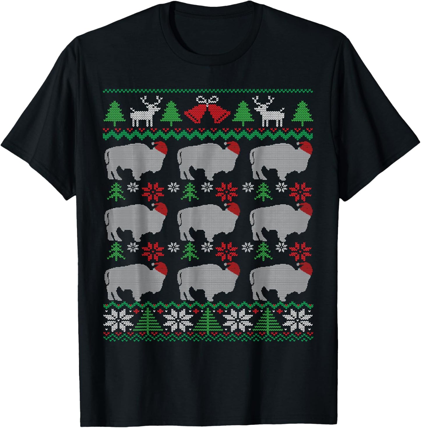 Ugly Christmas Bison & American Buffalo T-Shirt - T-Shirt | Black
