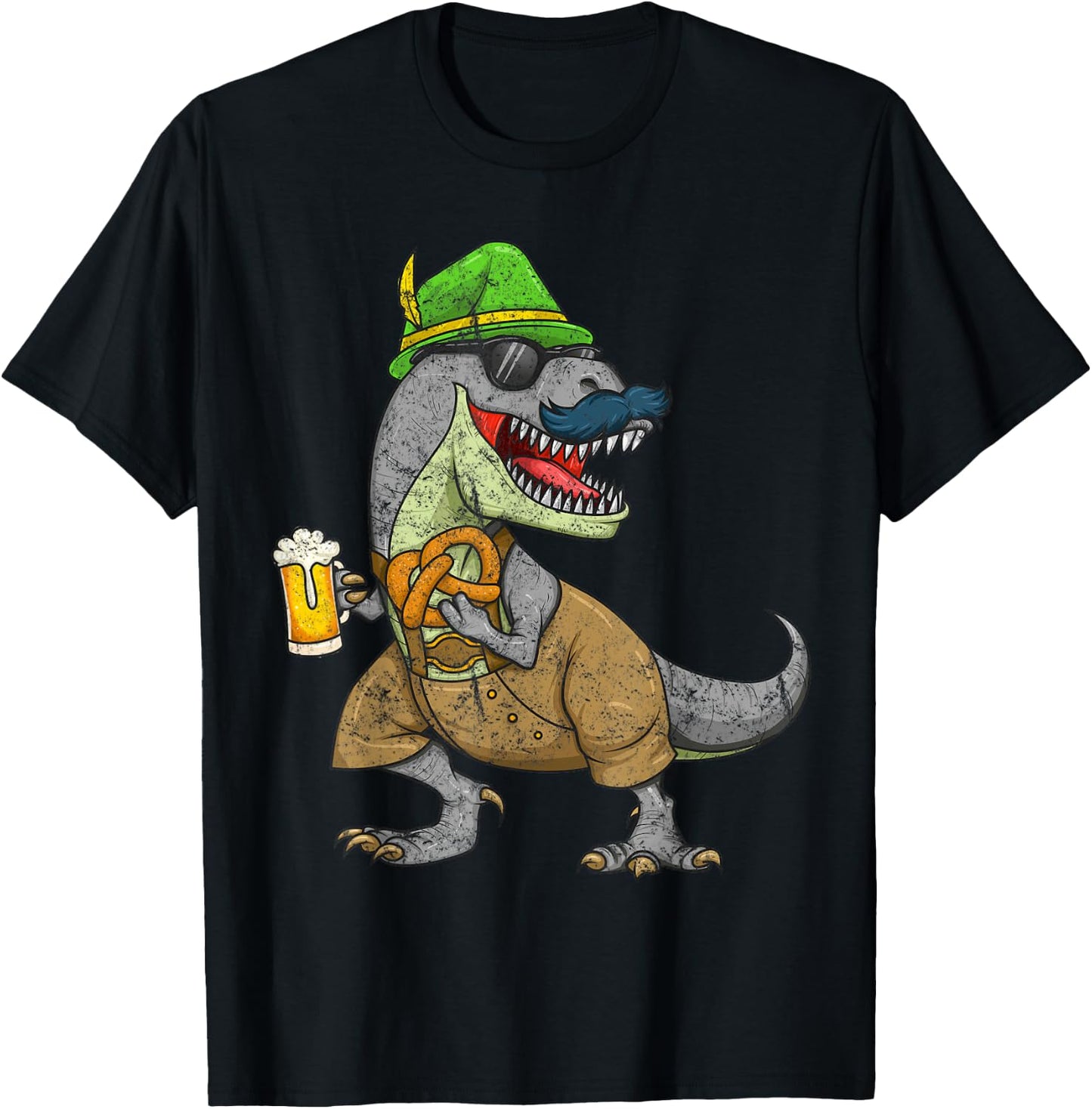 Oktoberfest T Rex Dinosaur Beer Mug Pretzel Funny Gift T-Shirt - T-Shirt | Black