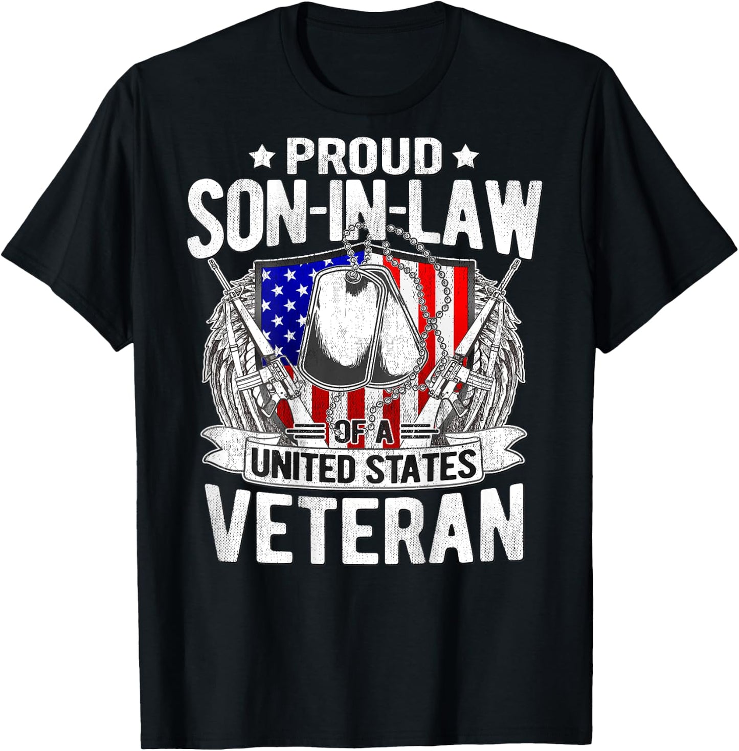 Proud Son-In-Law Of US Veteran Dog Tag Military Family Gift T-Shirt - T-Shirt | Black
