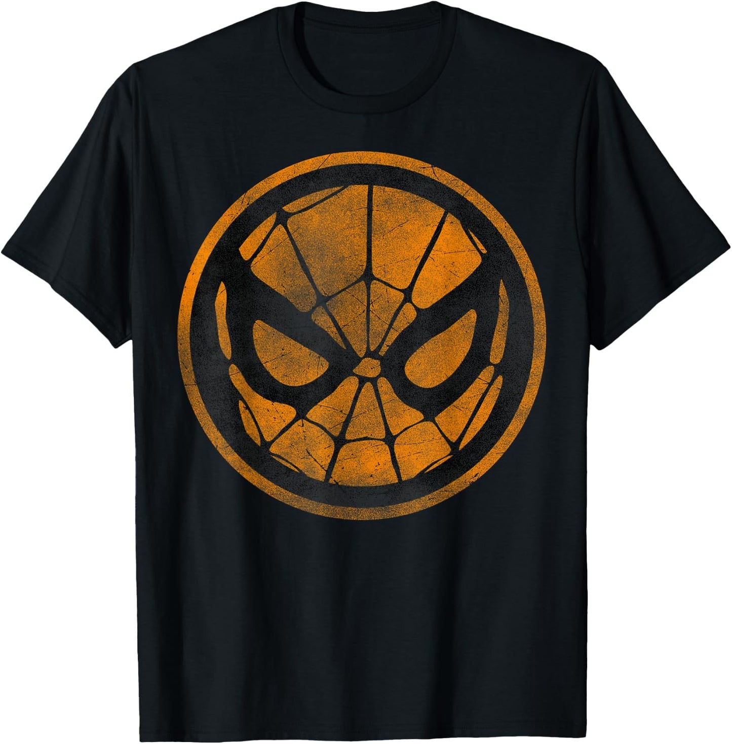 Marvel Spider-Man Face Web Logo Orange Halloween T-Shirt - T-Shirt | Black