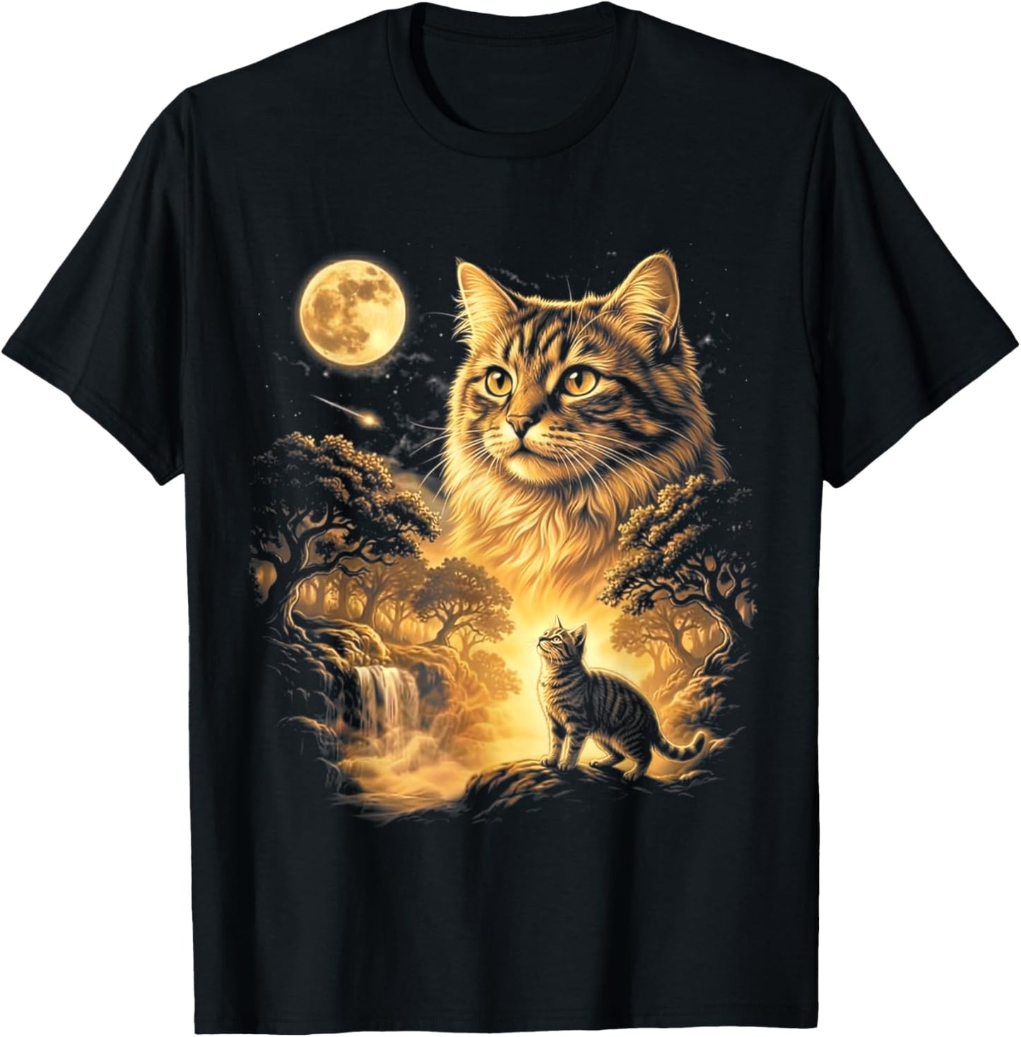 Cat Howling to The Moon Meme 90s Animal Graphic Cat T-Shirt - T-Shirt | Black
