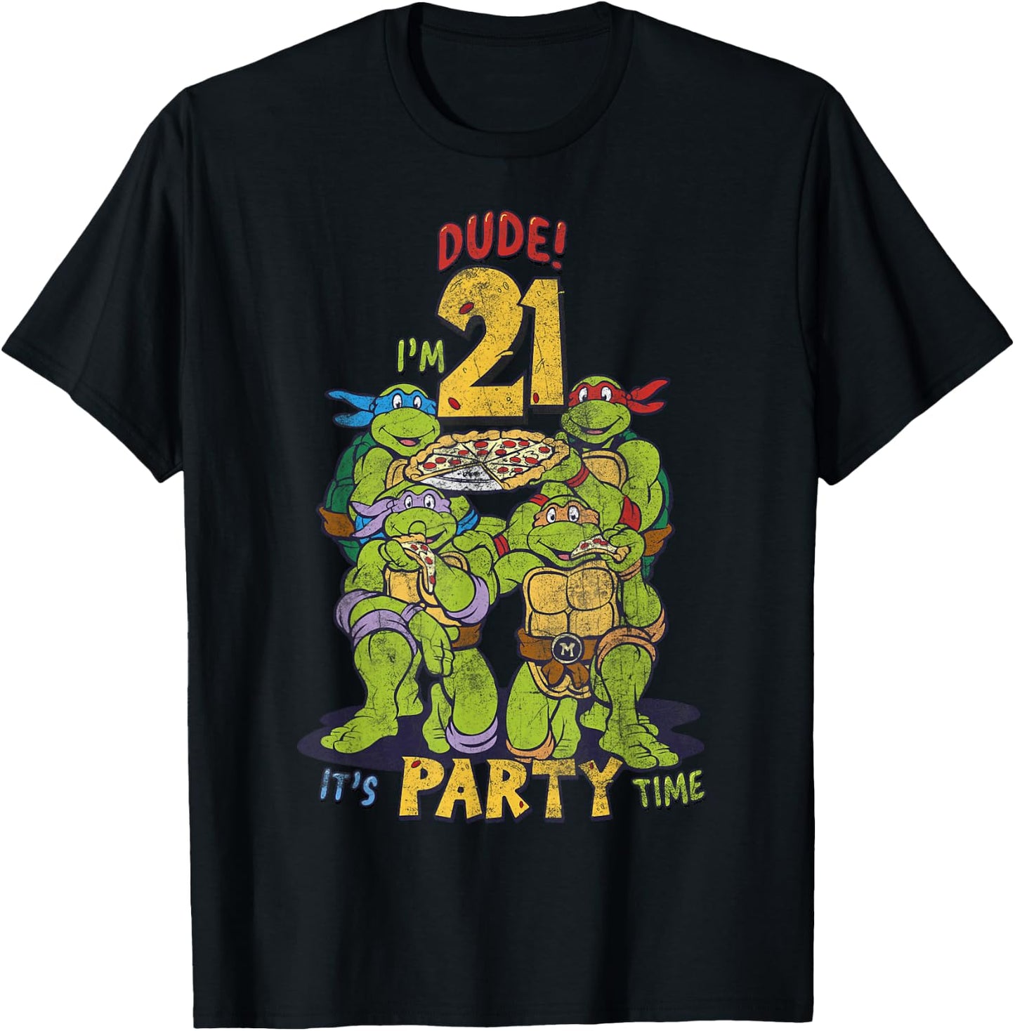 Teenage Mutant Ninja Turtles 21st Birthday Pizza Party T-Shirt - T-Shirt | Black