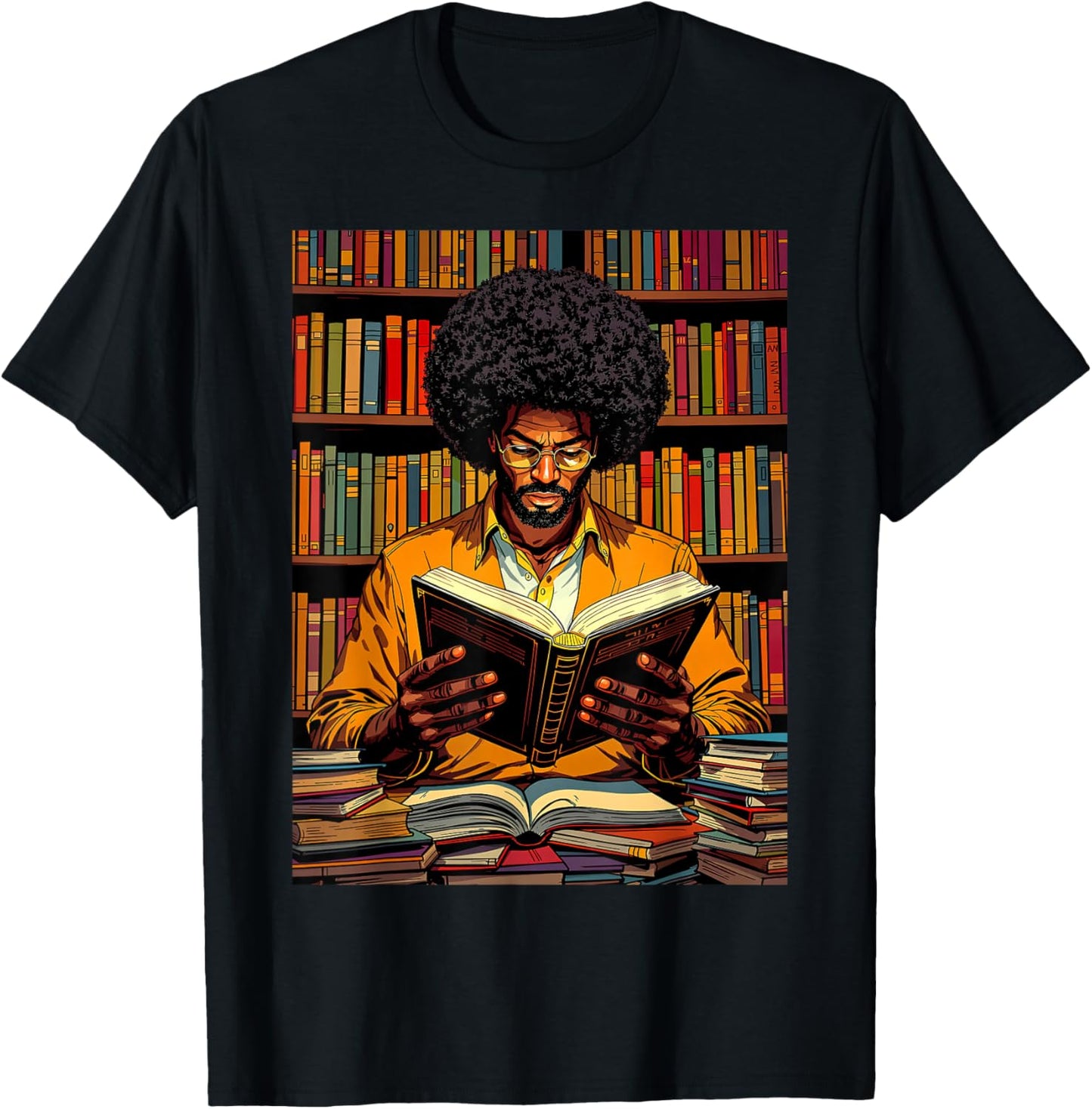 Black Man Reading Book Black History Month Book Lover Afro T-Shirt - T-Shirt | Black