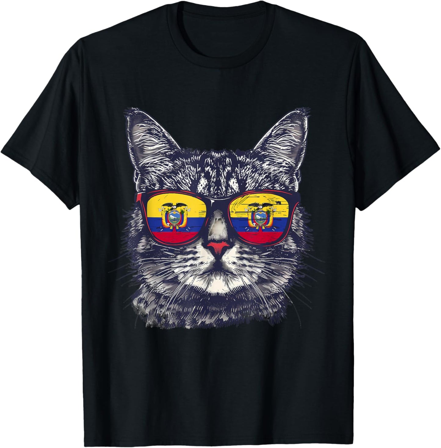 Ecuador Cat Sunglasses Ecuadorian Flag Ecuadorian Roots T-Shirt - T-Shirt | Black