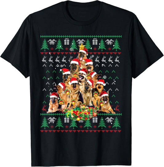German Shepherd Christmas Tree Ugly Sweater Dog Xmas T-Shirt - T-Shirt | Black