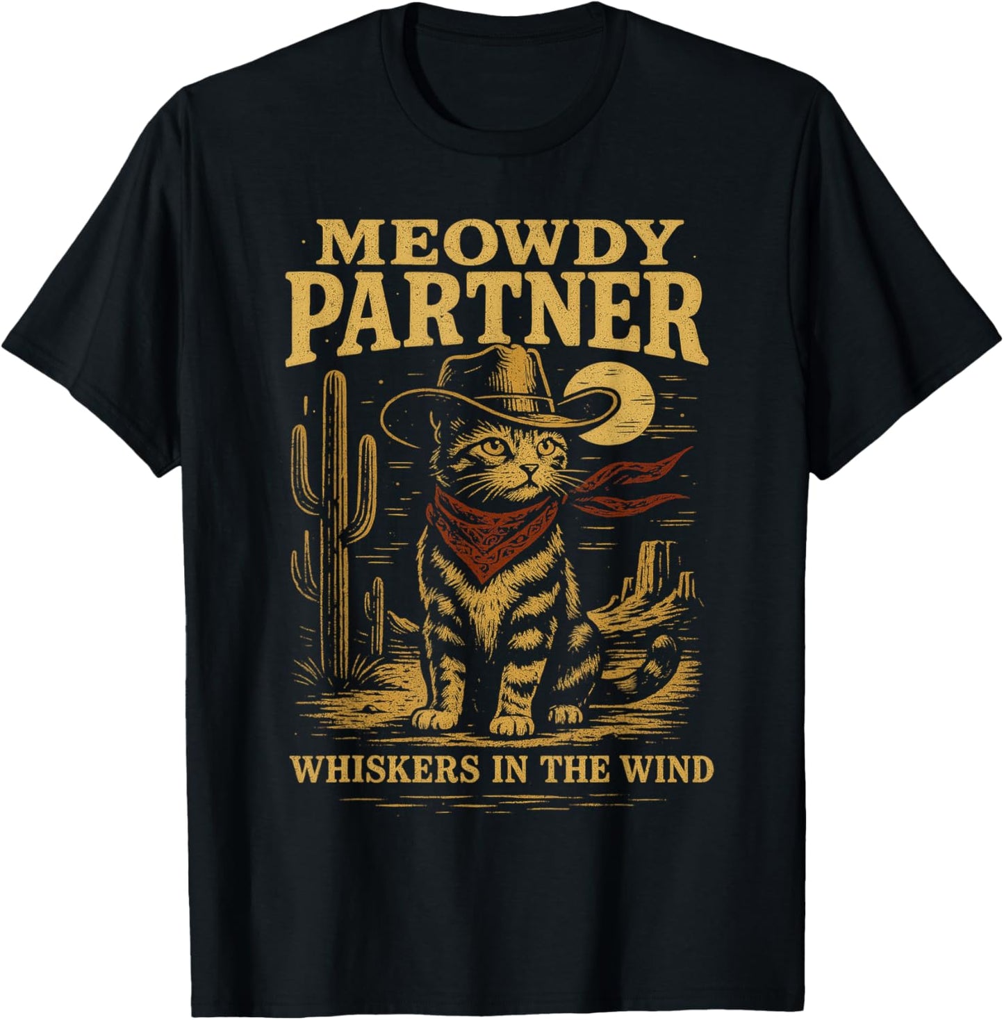 Meowdy Partner Cowboy Cat Vintage T-Shirt - T-Shirt | Black