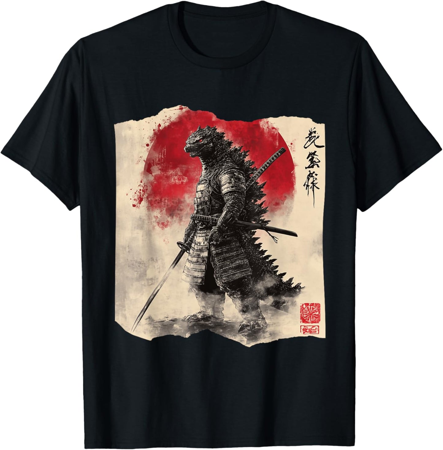 Samurai Kaiju Vintage Japanese Art Anime T-Shirt - T-Shirt | Black
