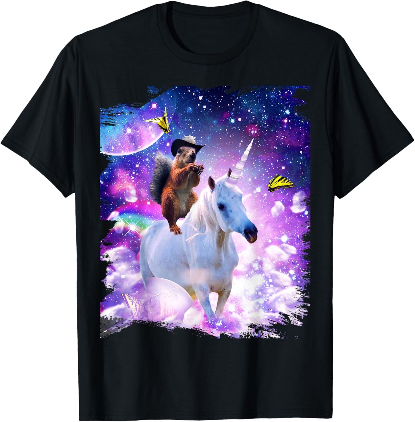 Random Galaxy Cowboy Squirrel Riding Unicorn T-Shirt - T-Shirt | Black