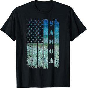 Vintage USA American Flag Samoa Samoan Beach Sunset Surfer T-Shirt - T-Shirt | Black