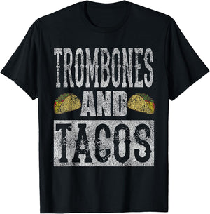 Trombones and Tacos Funny Taco Band Distressed Shirt T-Shirt - T-Shirt | Black