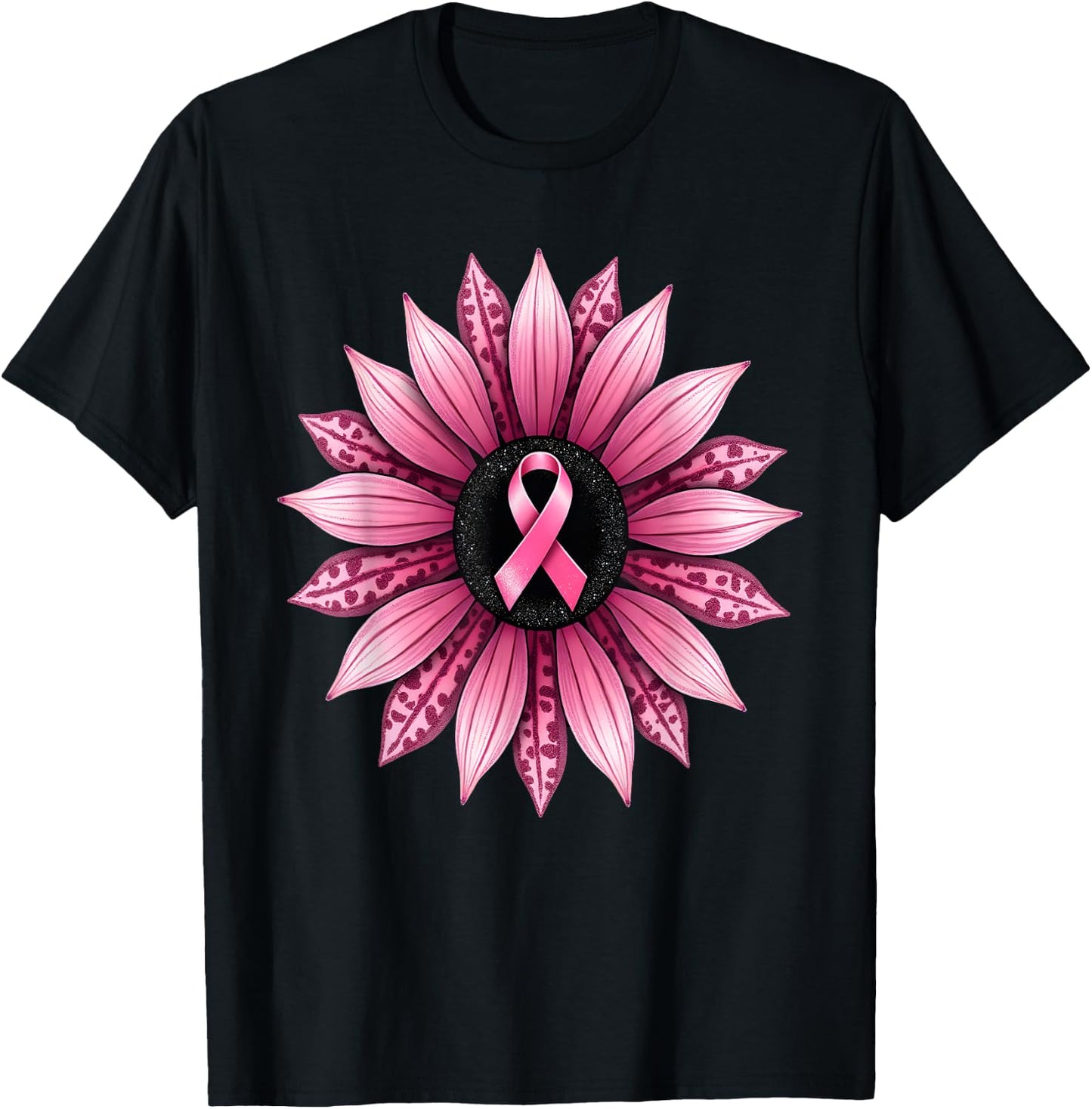 Sunflower Pink Breast Cancer Awareness T-Shirt - T-Shirt | Black