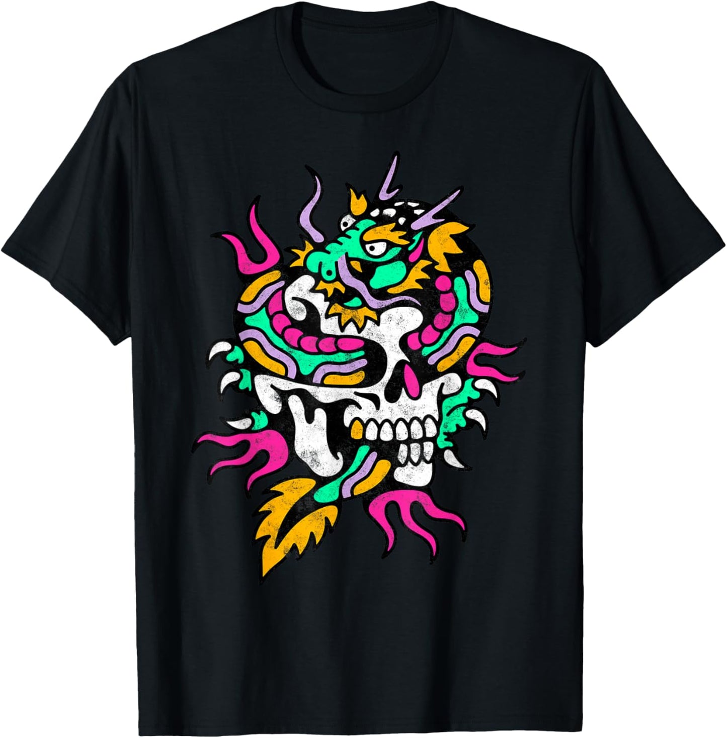 Skull Dragon American Traditional Old School Tattoo Artist T-Shirt - T-Shirt | Black